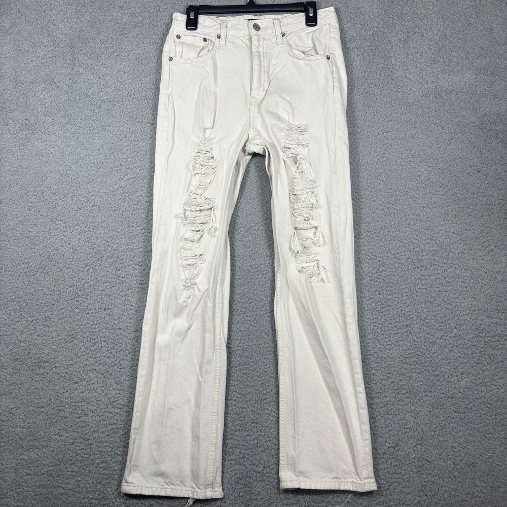 Aeropostale Jeans Womens 6R Cream 90s Baggy Distressed High Rise Ripped Denim